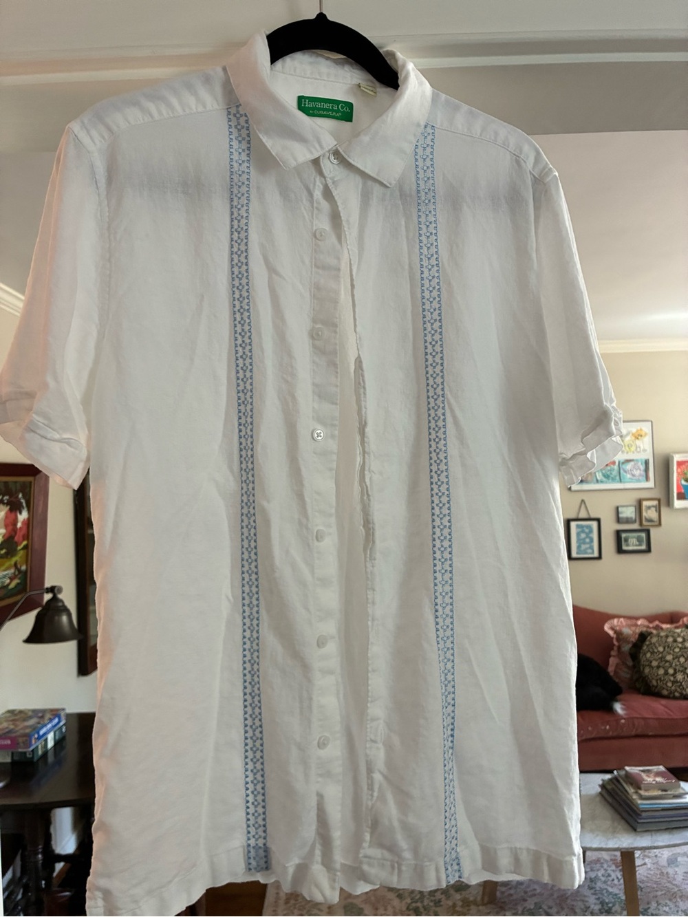 Men's White Short-Sleeve Cuban Embroidered Shirt